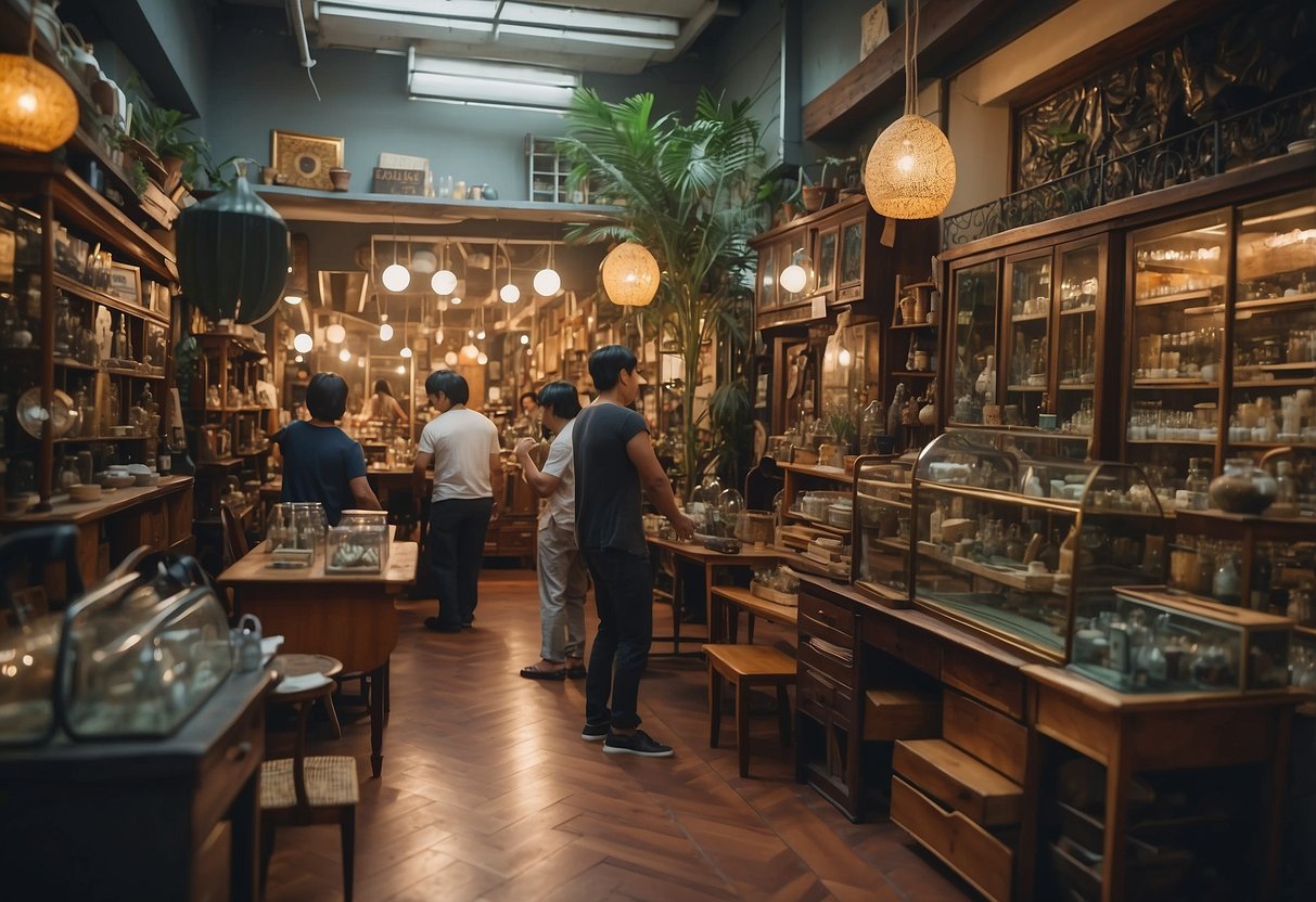 Customers browse unique furniture in Katong's eclectic shops