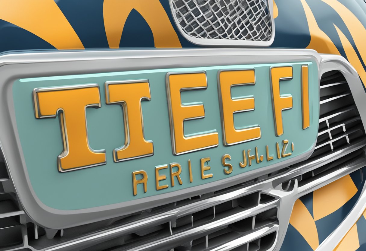 A license plate with the letters "TE" is shown in close-up