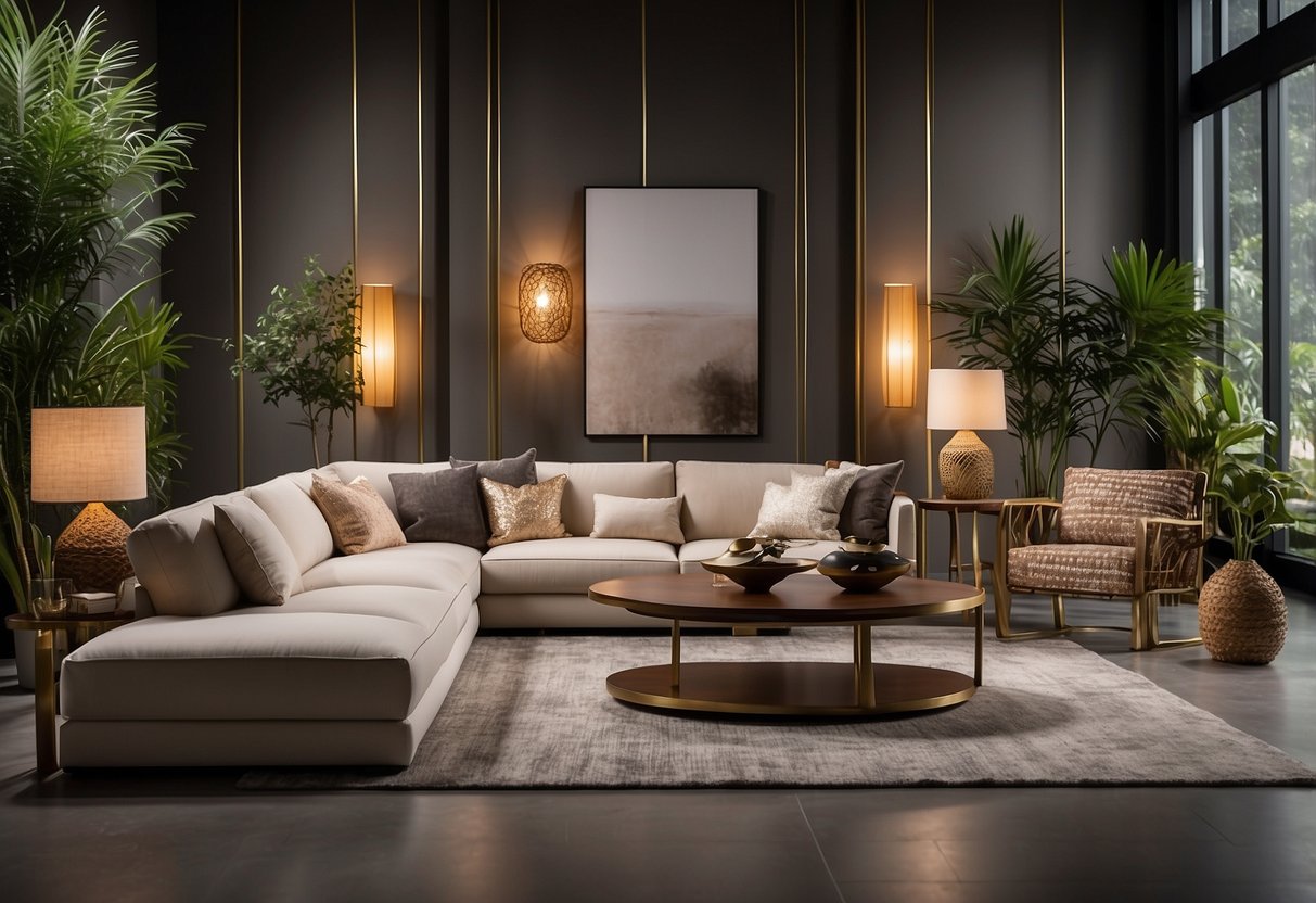 A room with various McGuire furniture pieces arranged in a stylish and cohesive manner, showcasing the unique design elements and materials used in the collection