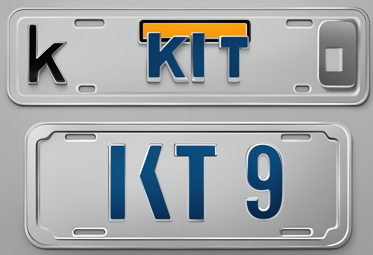 A car license plate with the letters "kt" on a vehicle