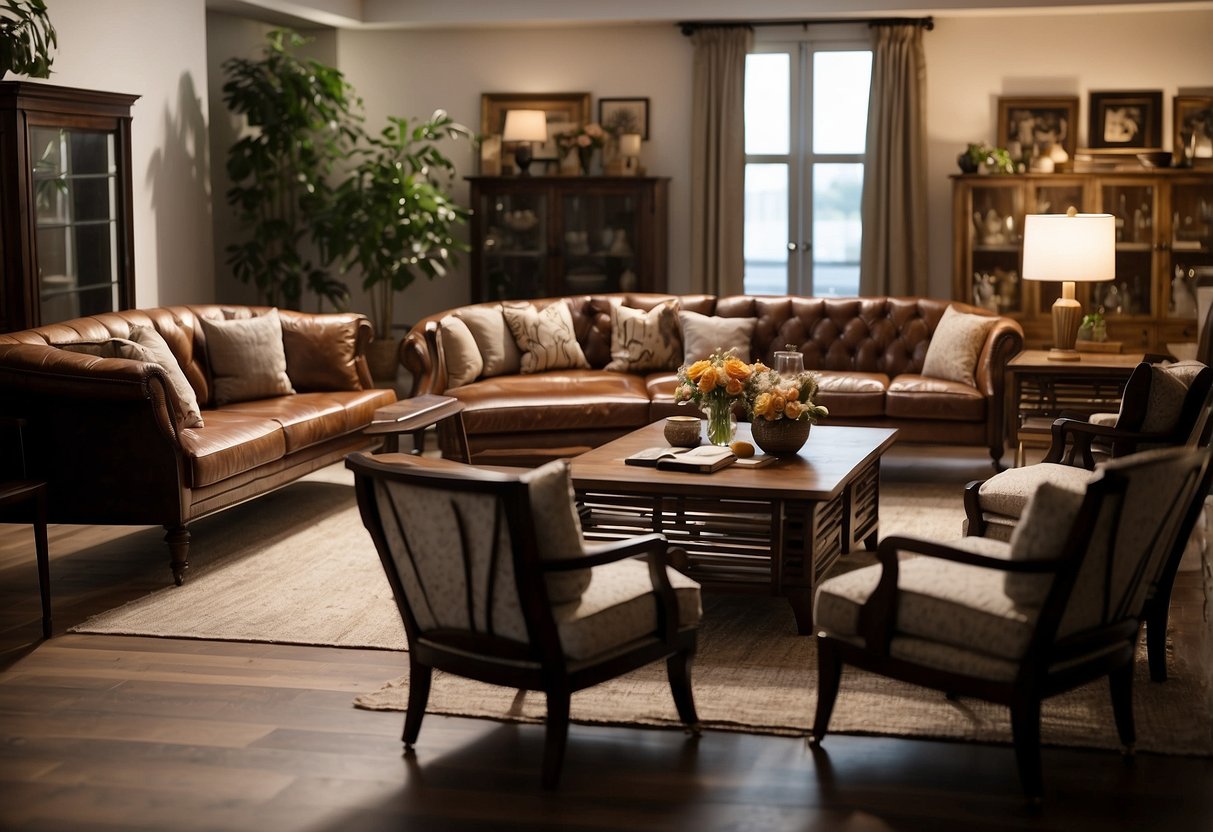 A room with various styles of furniture lined up for comparison on a website
