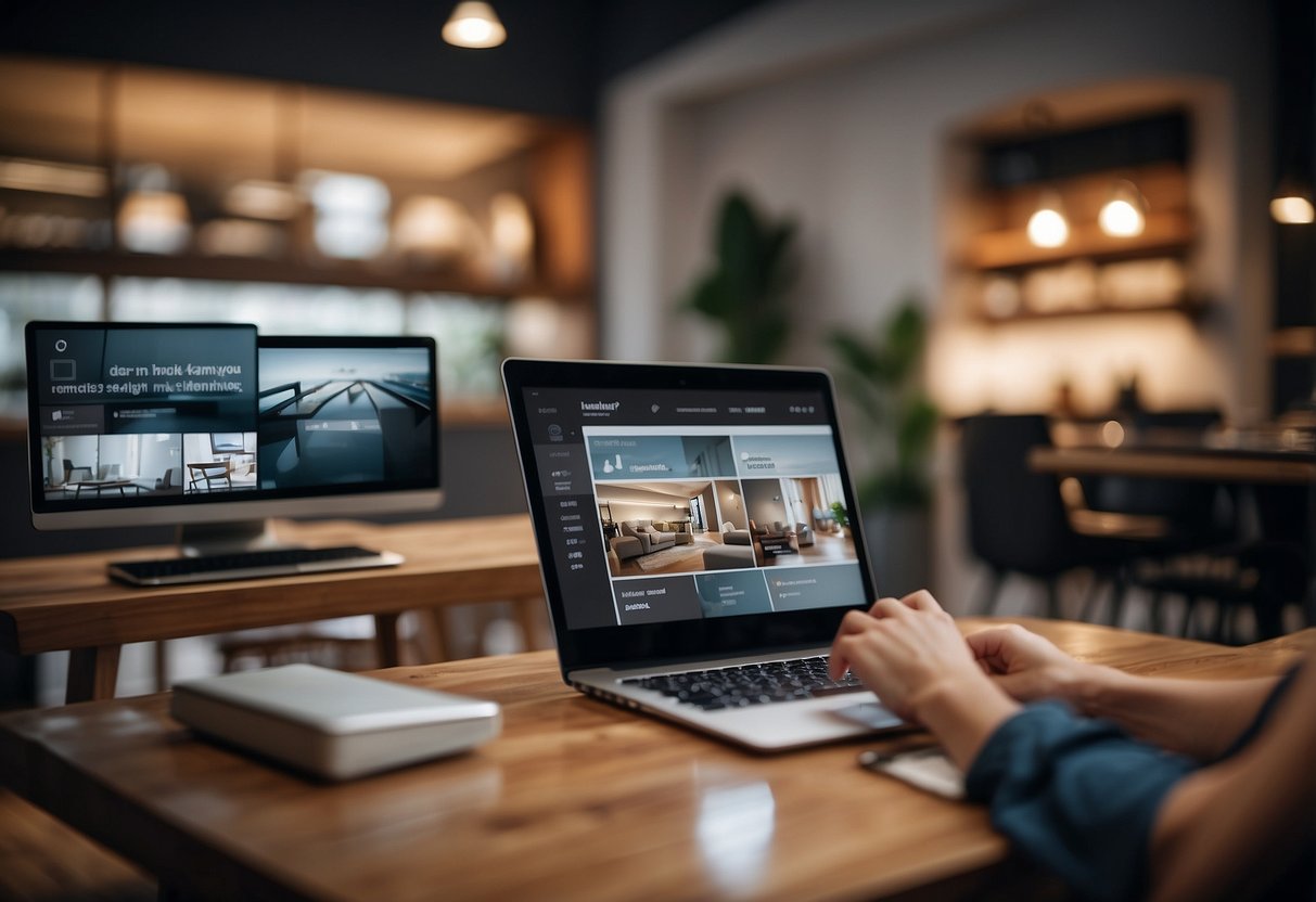A person browsing a website, comparing different types of furniture with a focus on smart and functional designs