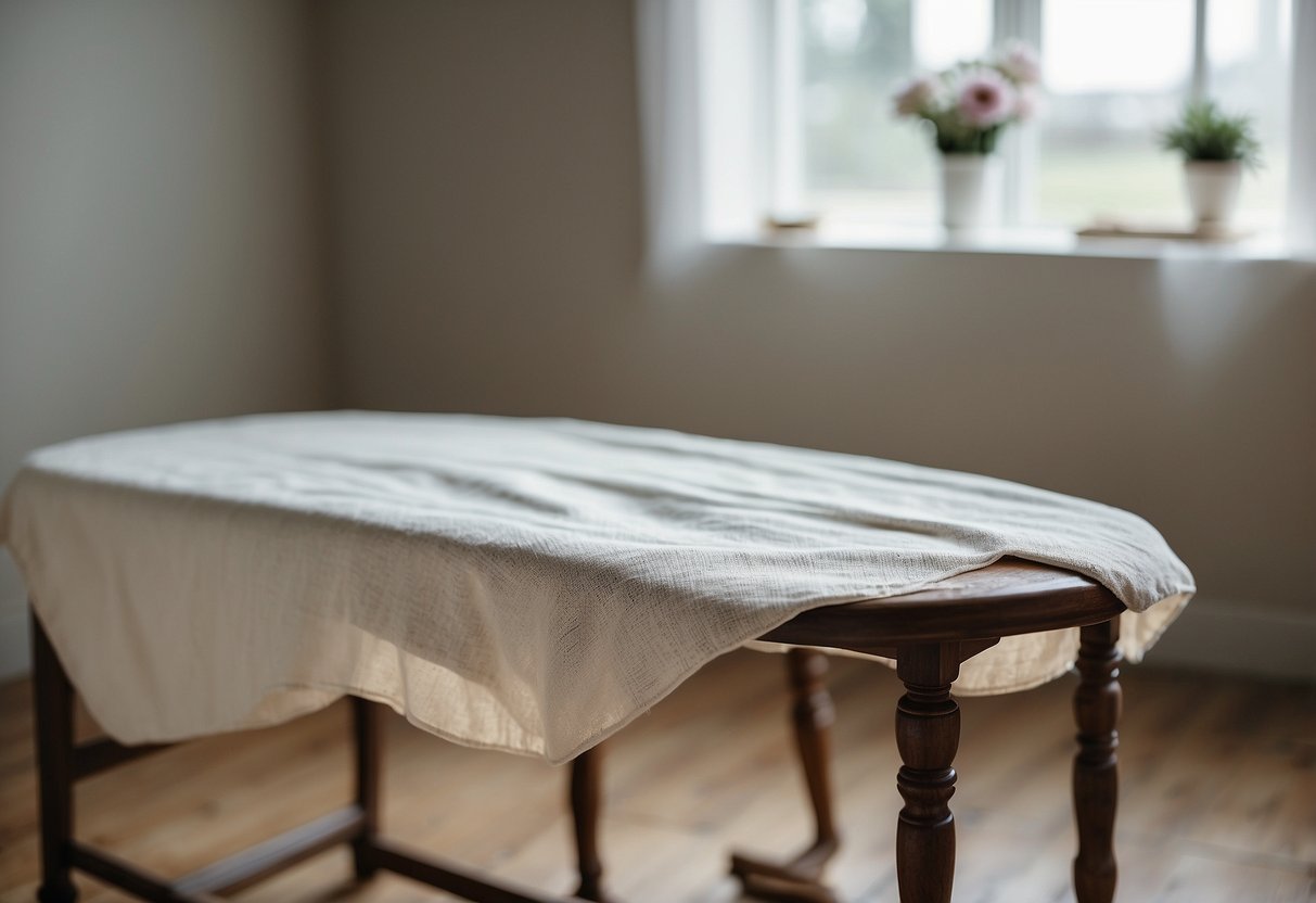Furniture laid out on a drop cloth, sanded and wiped clean, ready for a coat of white paint