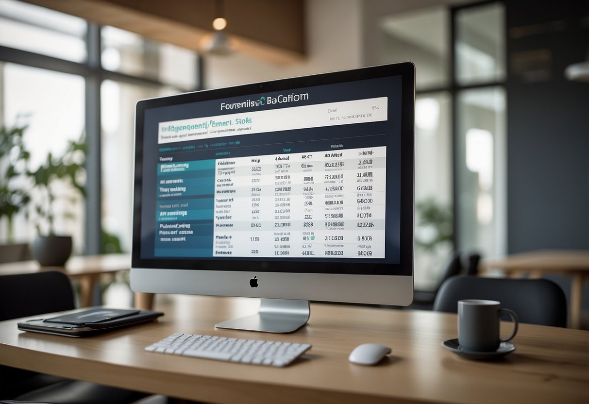 A computer screen displaying a "Frequently Asked Questions" page with furniture comparison charts and ratings