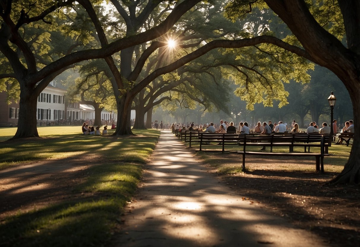 Colonial Williamsburg, VA: Picnic at Governor's Palace gardens, shaded by ancient oaks. Nearby, Market Square offers a bustling colonial atmosphere