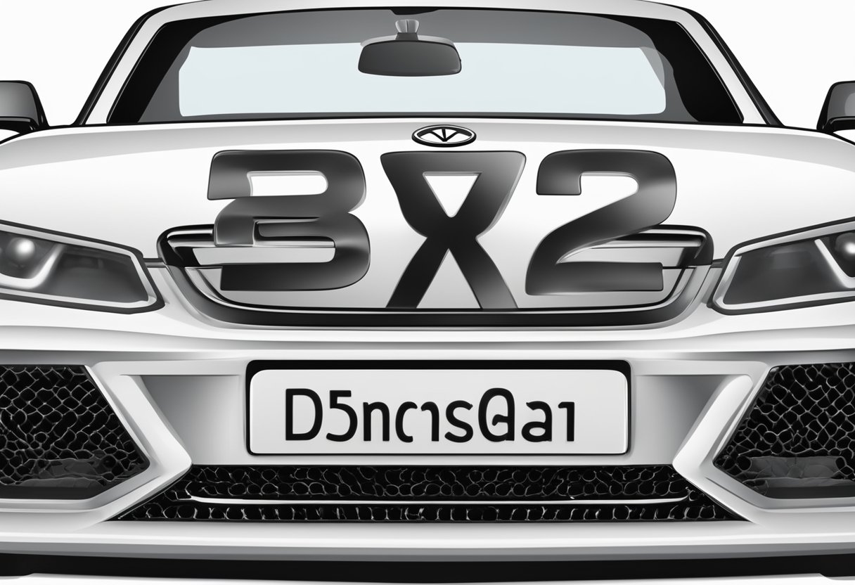 A German license plate on a car, with the "DE" country code and black lettering on a white background