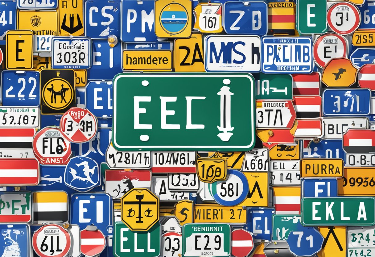 A German license plate with the letters "EL" prominently displayed, surrounded by other vehicles and road signs