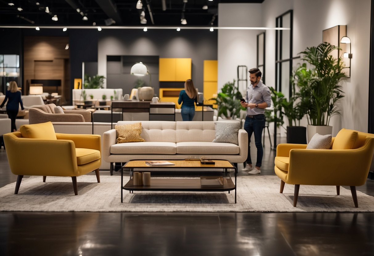 Customers browsing through modern and stylish furniture displays at Jiji Furniture Showroom