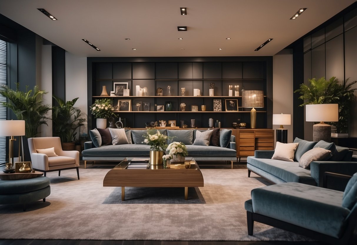 A spacious showroom filled with modern and classic furniture displays arranged in various room settings