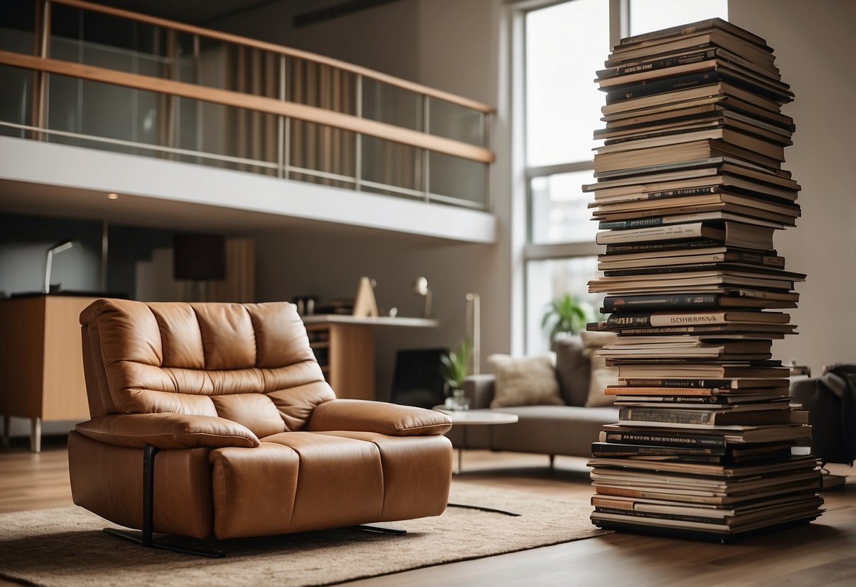 A towering stack of oversized furniture dwarfs the surrounding space, showcasing the most frequently asked questions about its design and functionality