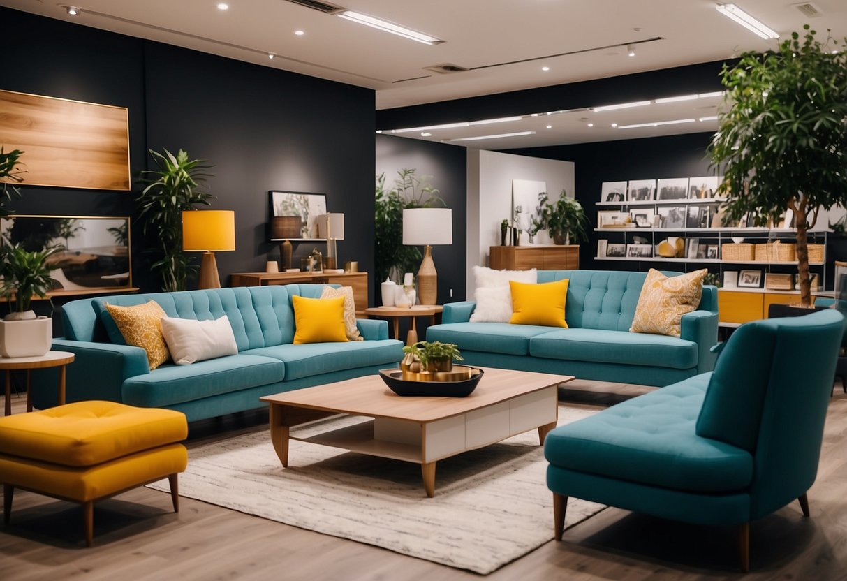 A spacious showroom with modern furniture displays and vibrant decor at Ez Buy Furniture