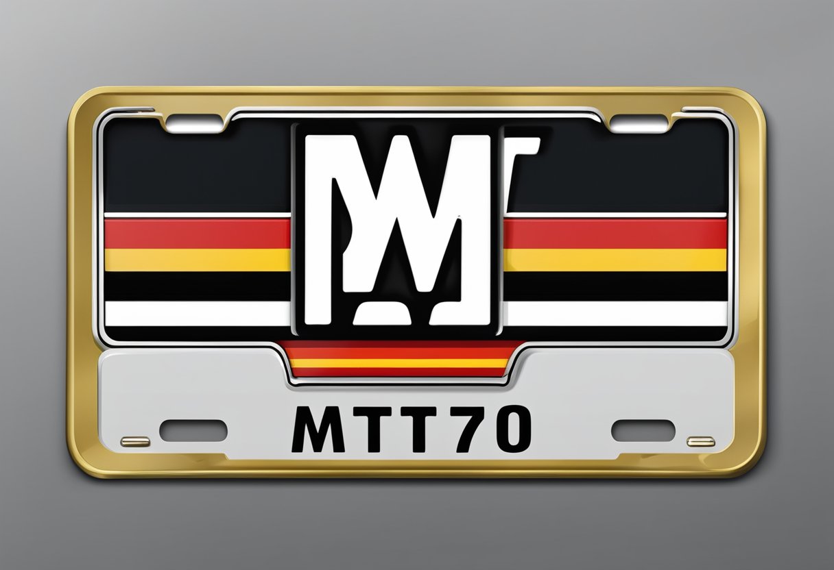 A German license plate with the letters "MT" and the national flag emblem