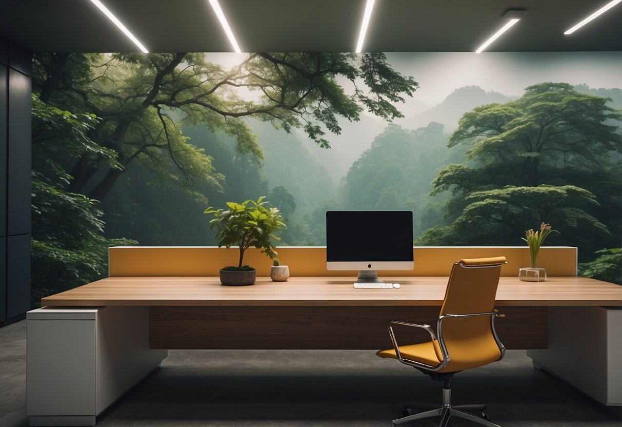 Office tables with various wallpaper designs, from geometric patterns to nature-inspired prints, are being explored for office furniture