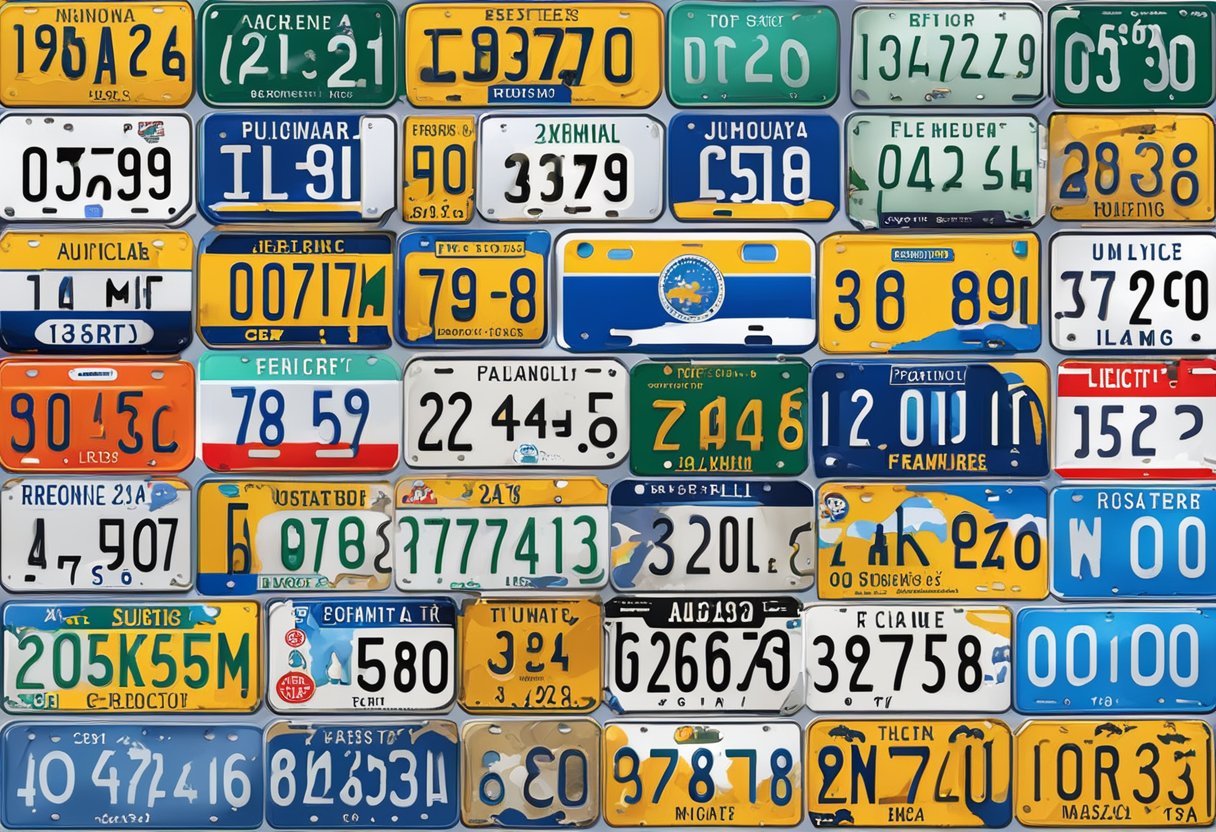 A license plate with regional features and town numbers is visible