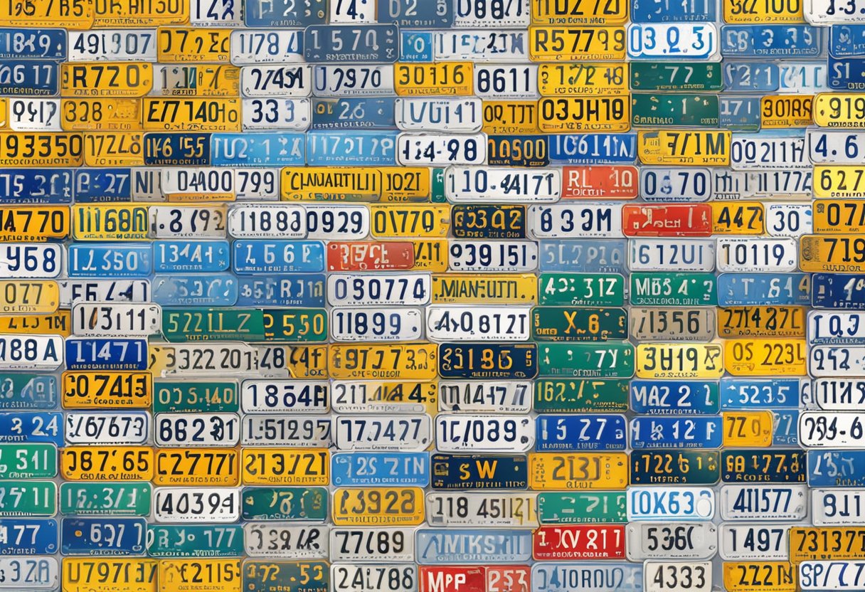 A collection of German car license plates arranged in a systematic order, with the letters "MR" prominently displayed