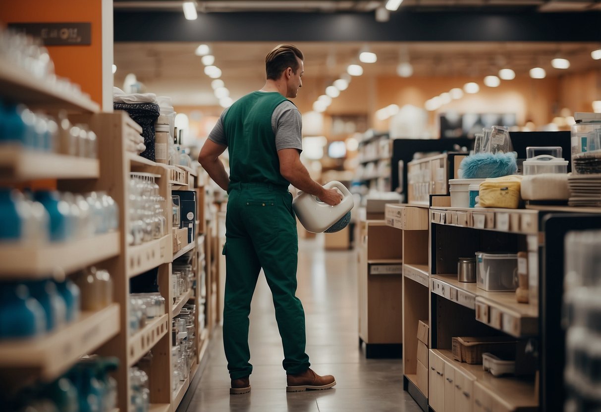 A person carefully selects and purchases furniture at a store, then takes care of it at home with cleaning supplies and gentle handling