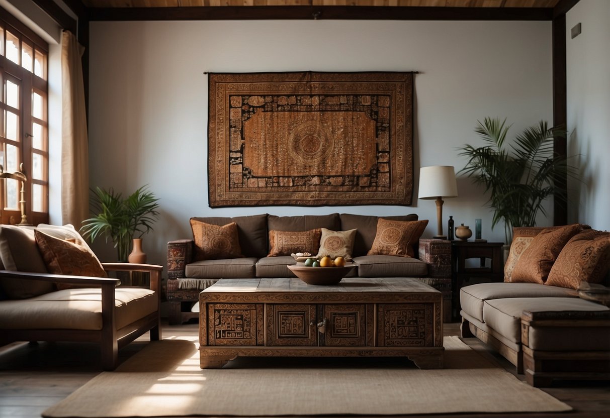 A serene room with Tibetan furniture arranged neatly. Care tools and instructions are displayed nearby