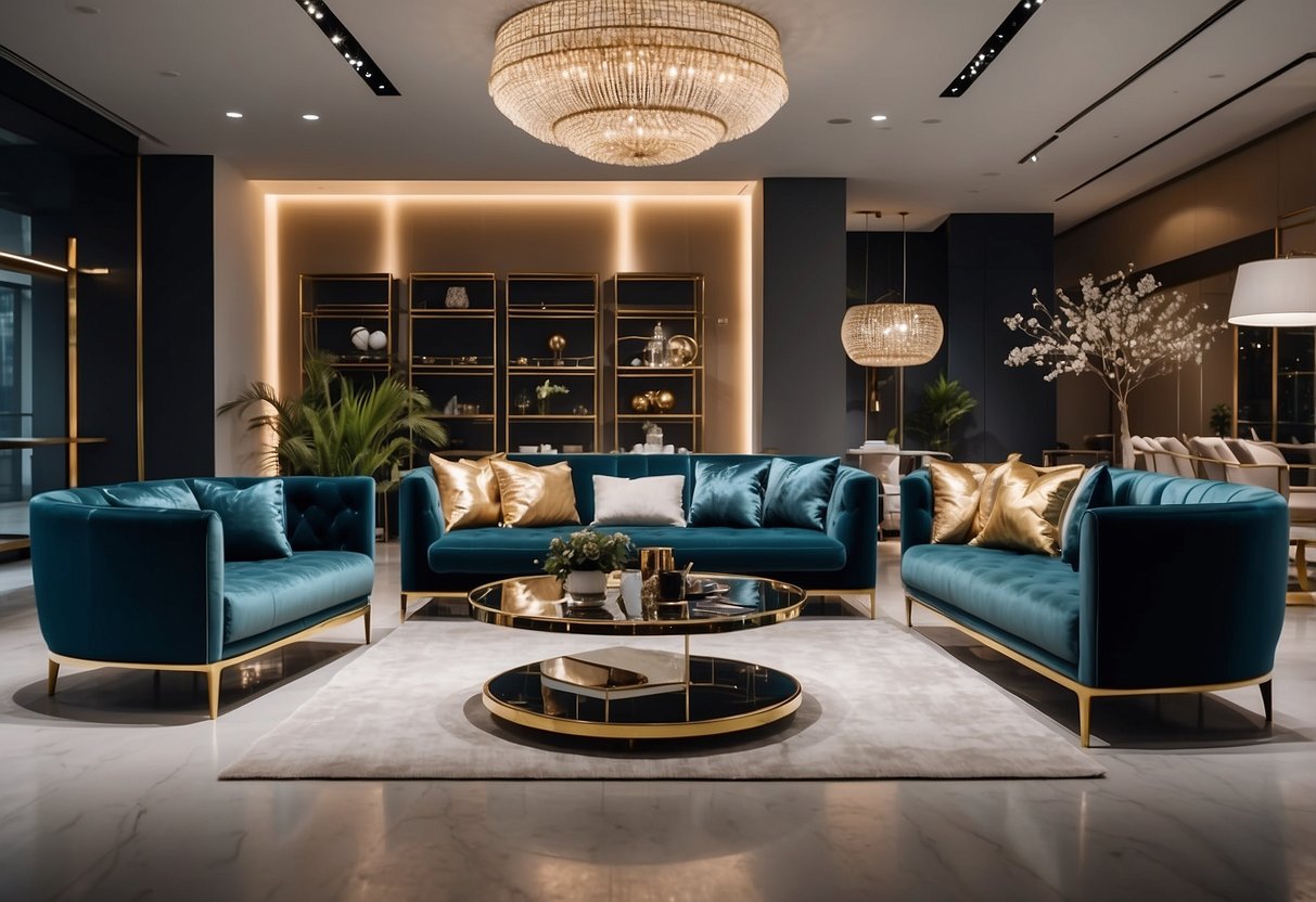 A spacious showroom filled with modern and elegant furniture pieces from Hua Kwang. Bright lighting highlights the sleek designs and luxurious materials
