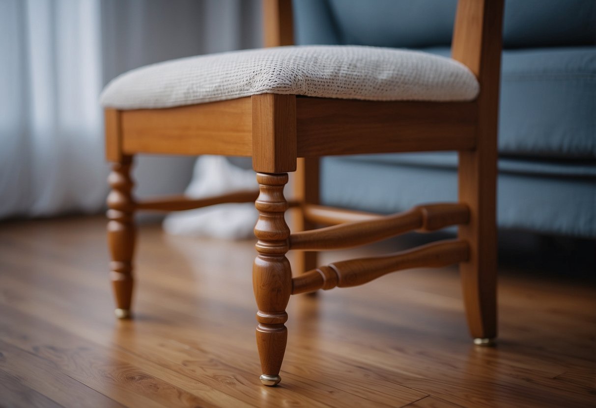 Furniture protectors are applied to chair legs, preventing scratches on the floor