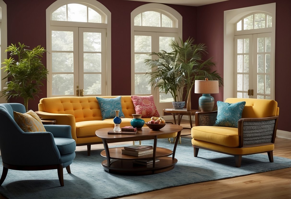 A colorful array of furniture items, from vintage armchairs to modern coffee tables, are displayed on a sleek and user-friendly website interface