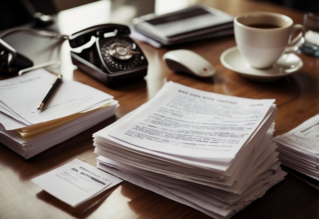 A cluttered tabletop with various furniture pieces, surrounded by a stack of Frequently Asked Questions documents