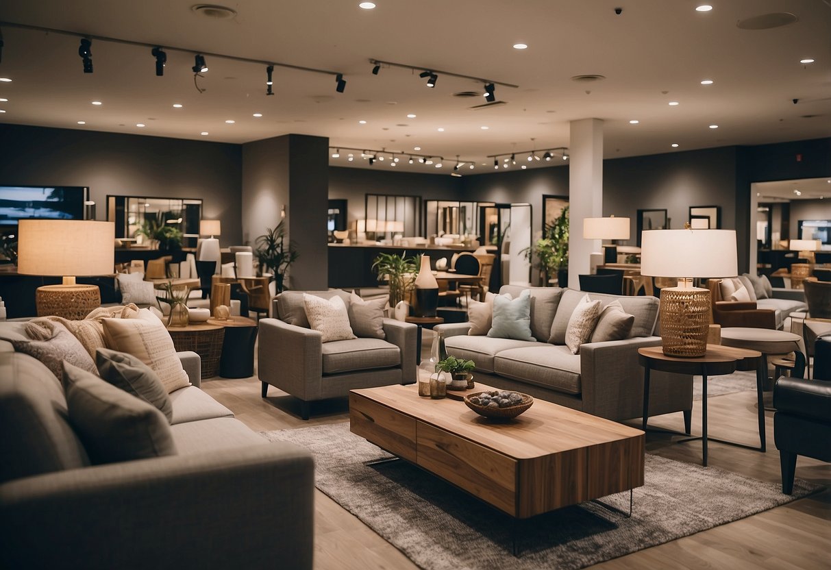 Customers browsing through United Furniture's vast showroom, admiring the diverse range of elegant and modern furniture pieces