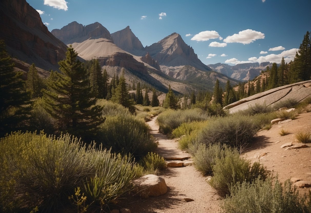 Hiking trails winding through diverse landscapes in national parks. Iconic landmarks and beautiful vistas along the way