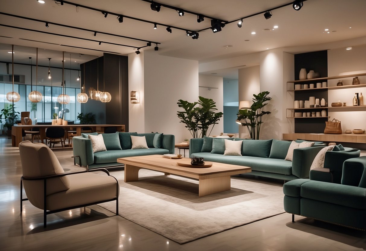A modern showroom with sleek furniture displays, clean lines, and soft lighting at Northstar Furniture Singapore
