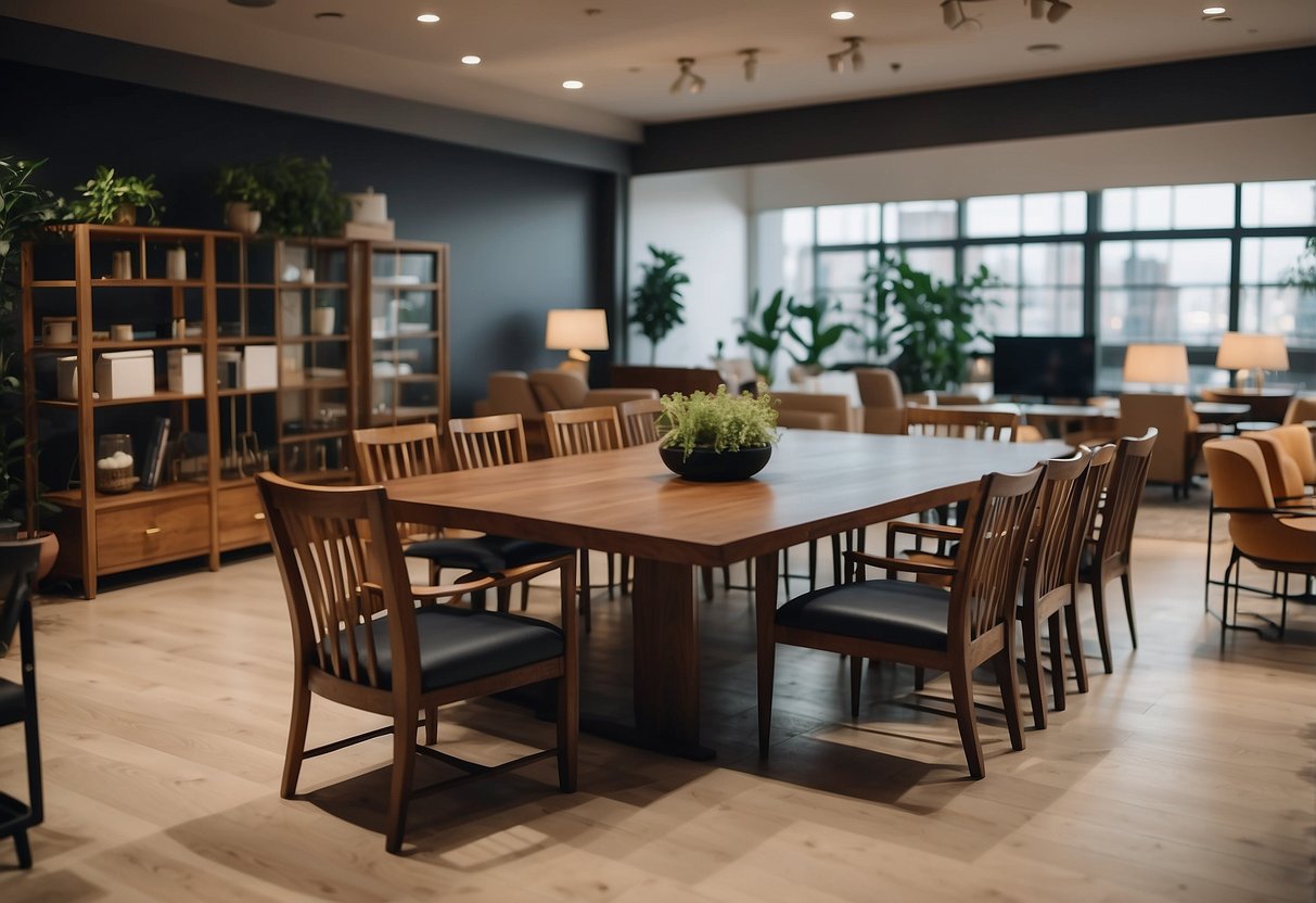 A room filled with various types of furniture, including chairs, tables, and sofas, arranged in a spacious layout for testing and evaluation