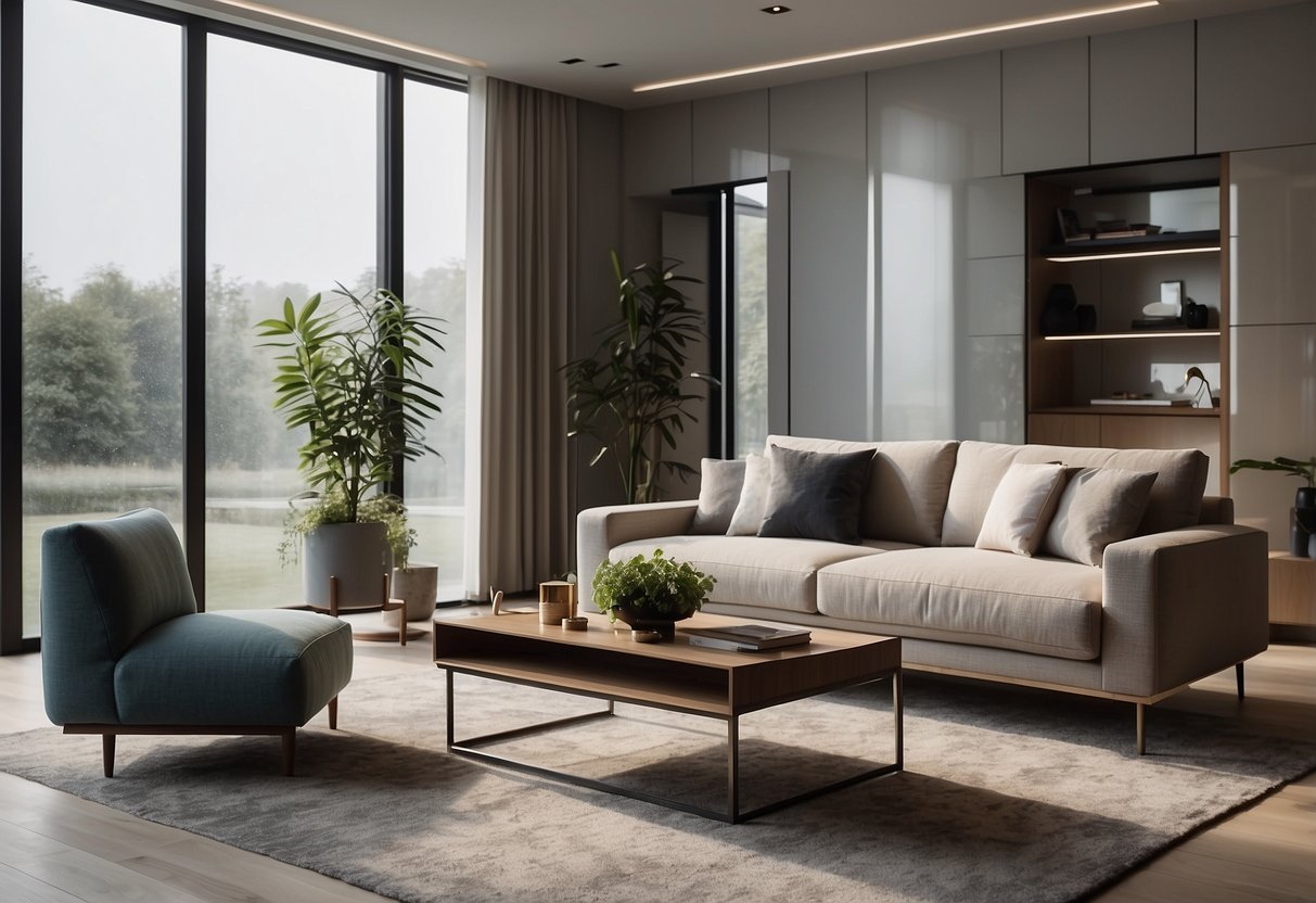 A living room with modern, sleek furniture arranged in a seamless and stylish manner