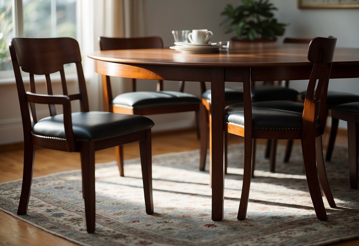 The chairs snarled at the table, while the cabinet glared at the rug. The room felt tense and unwelcoming
