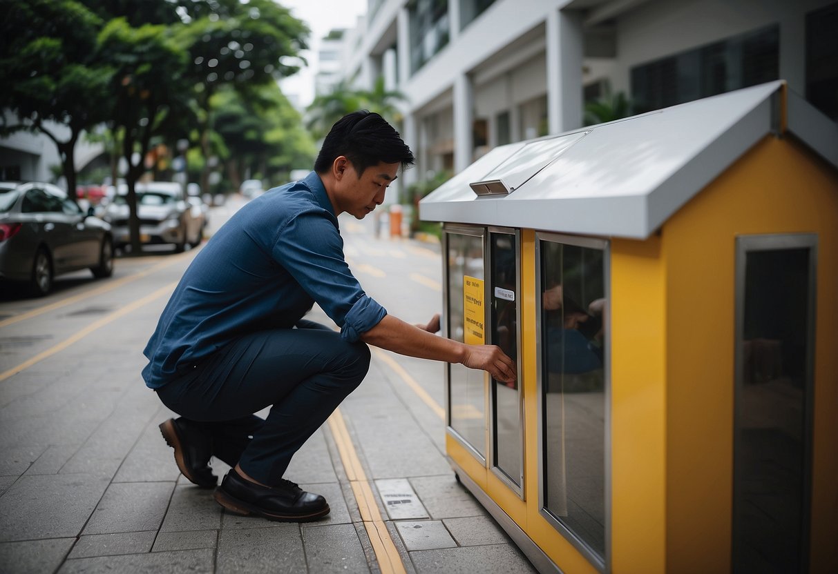 A person placing furniture in a donation box outside a charity organization in Singapore