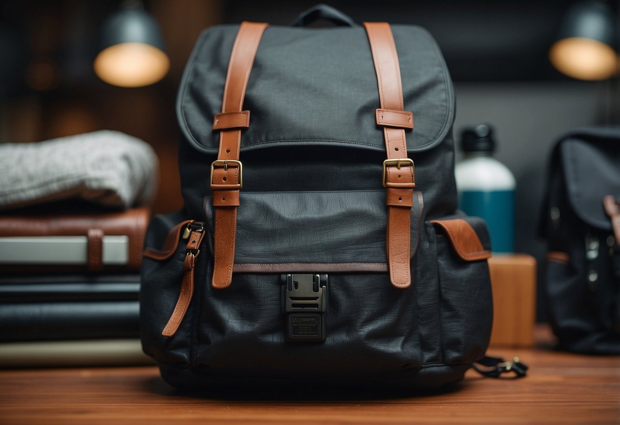 Heavy items placed at backpack bottom, lighter items on top. Efficient packing scene