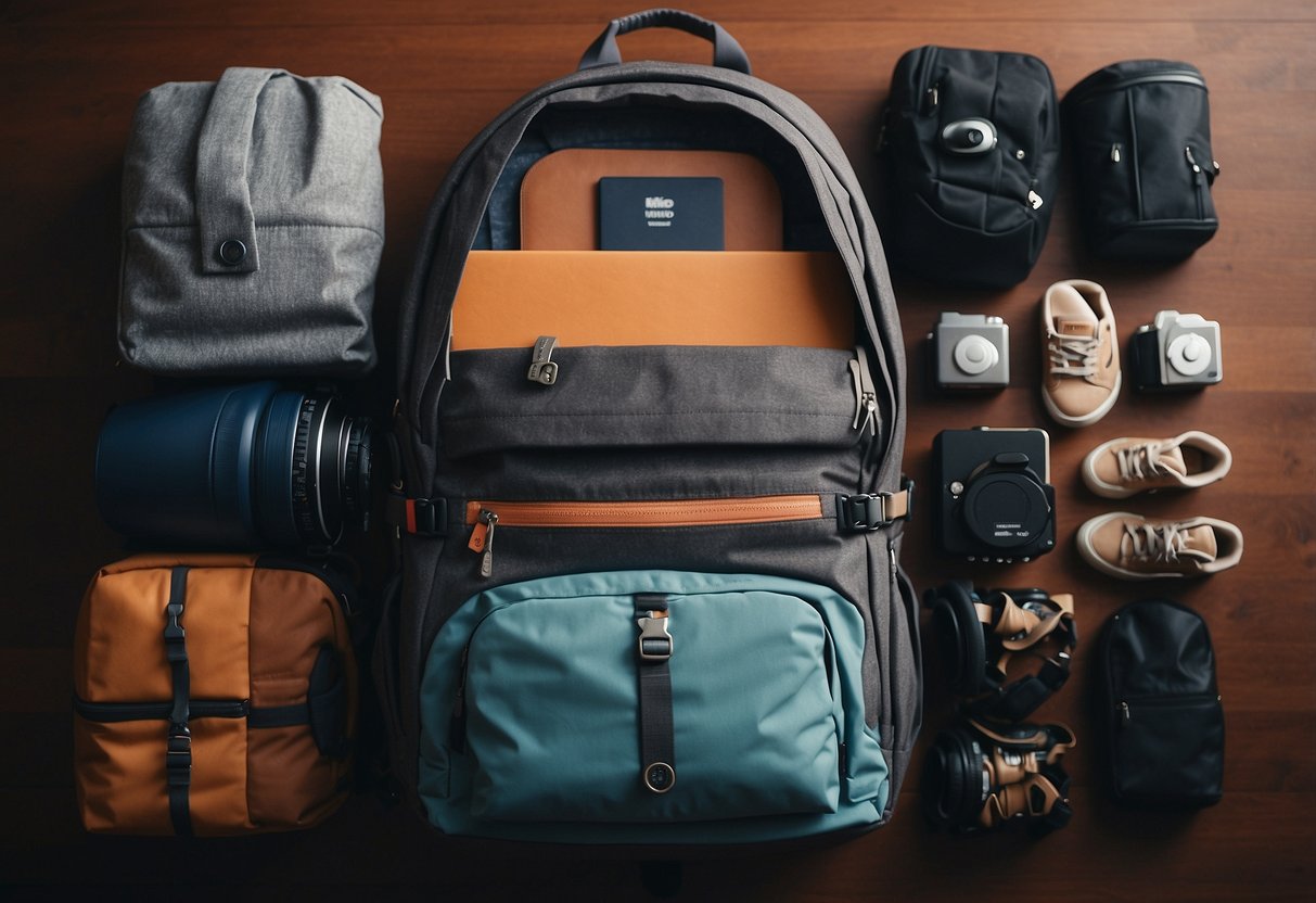 A backpack filled with bulky clothing and travel essentials, neatly organized and efficiently packed for a journey