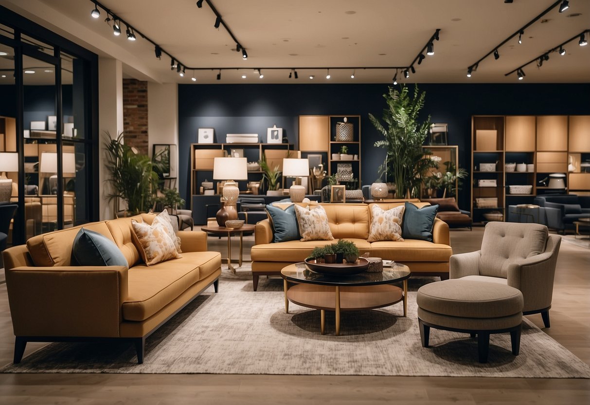 A spacious furniture showroom with stylish displays and comfortable seating areas, creating a shopper's paradise for maximizing the shopping experience