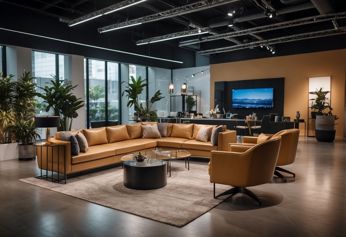 A modern showroom displays sleek designer furniture for sale