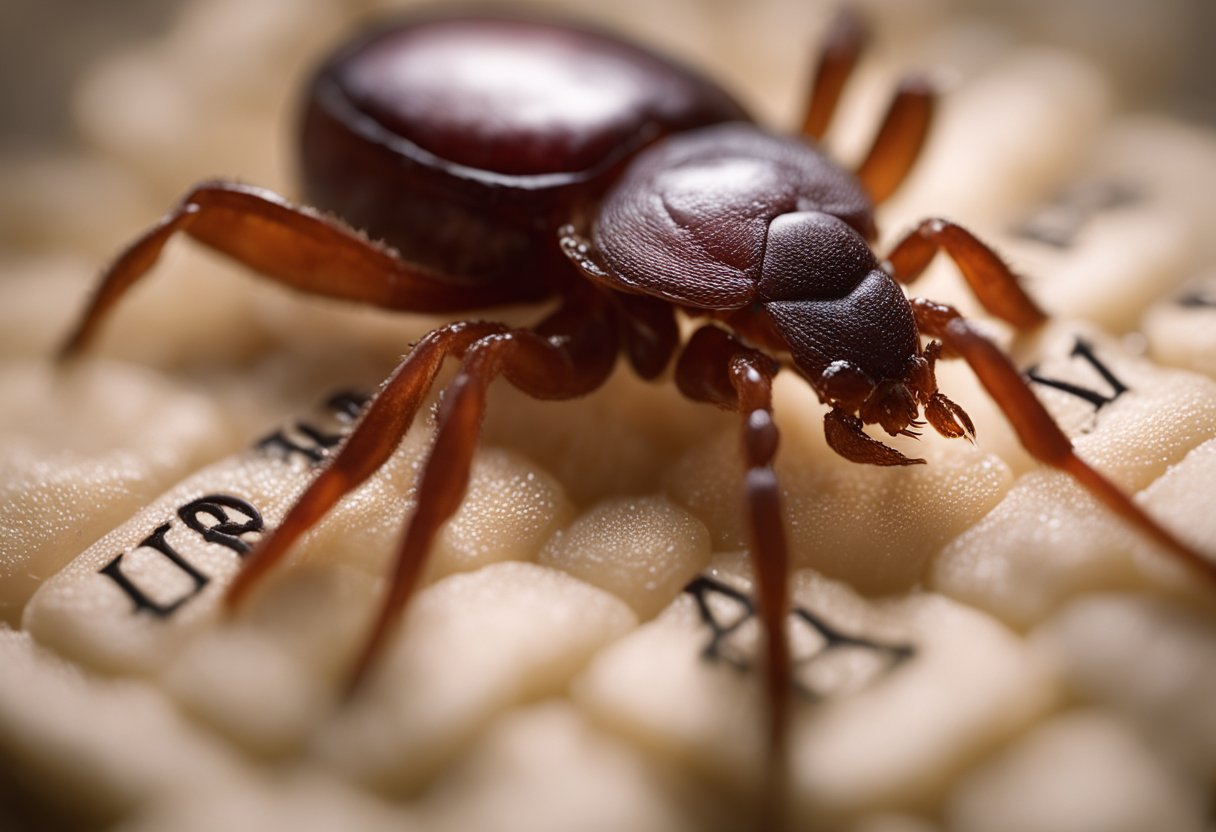 A tick embedded in skin, surrounded by a red rash, with the word "Lyme disease" in bold letters above