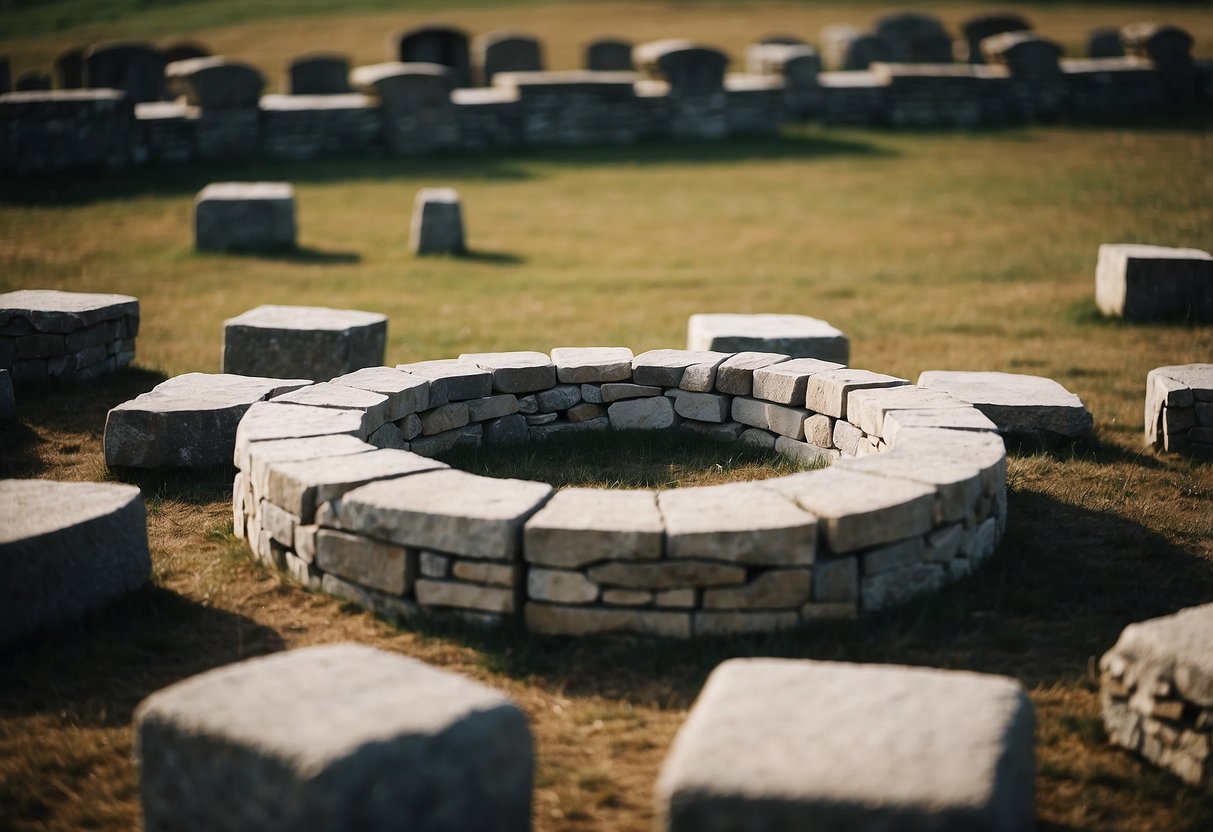 A stone henge with modern furniture arranged in a circle