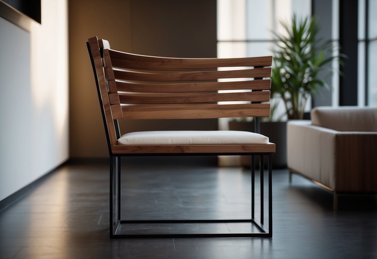 A sleek, modern chair crafted from sustainable wood and metal, embodying the minimalist design philosophy of Harrows Furniture