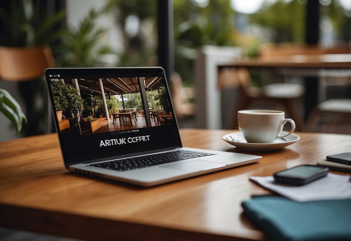 A person browsing through various furniture listings on Gumtree Perth, with a laptop open and a cup of coffee on the table