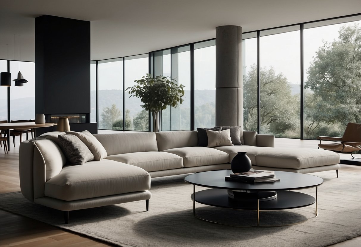 A sleek, modern living room adorned with elegant Georg Jensen furniture, featuring clean lines, organic shapes, and luxurious materials