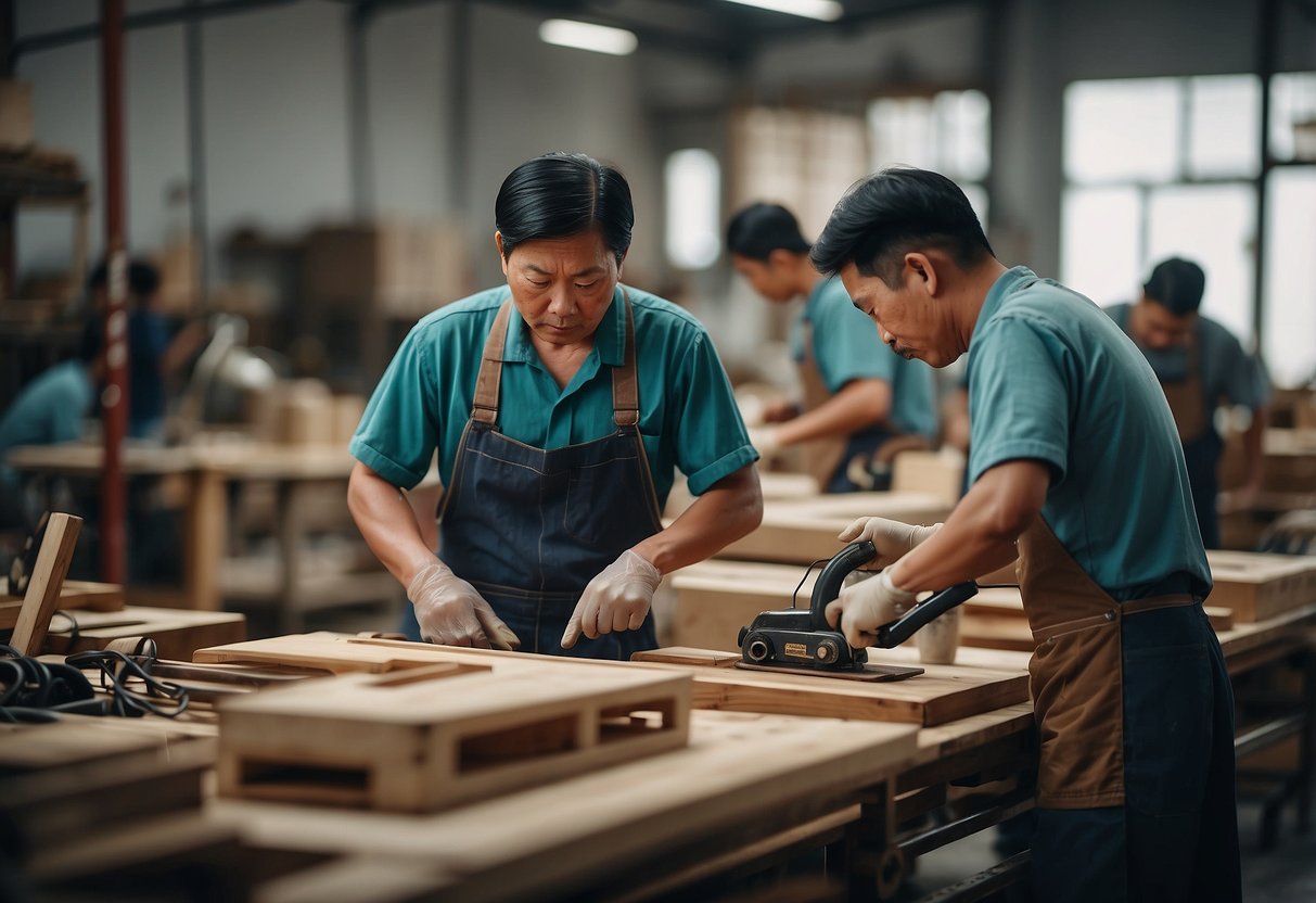 A workshop bustling with workers customizing and caring for furniture at Soon Seng Heng Furniture Company