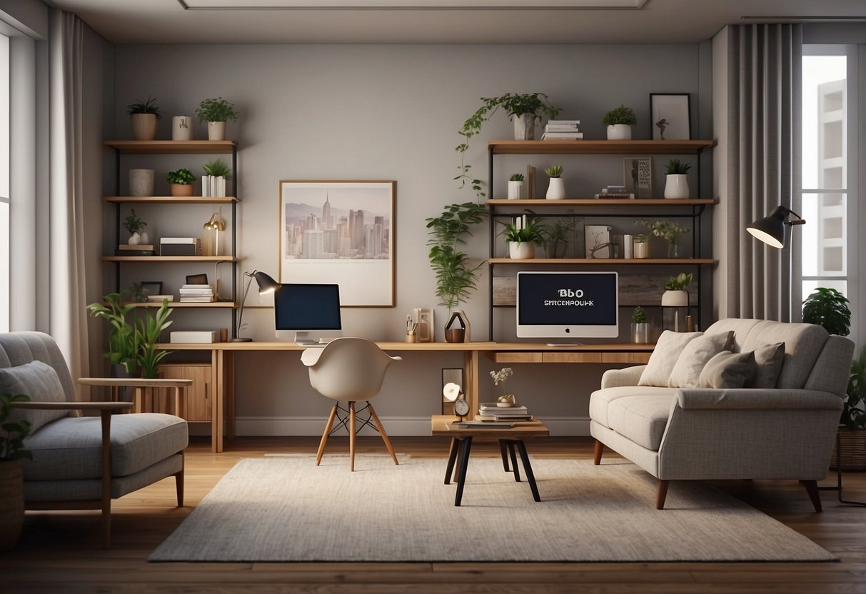 A room with various furniture models from SketchUp arranged neatly, with a FAQ section displayed prominently