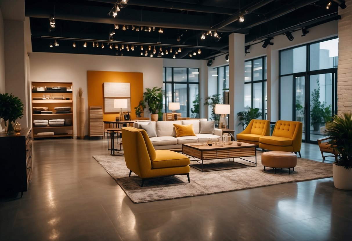 A showroom filled with stylish furniture arranged in an inviting and visually appealing manner, with bright lighting and modern decor