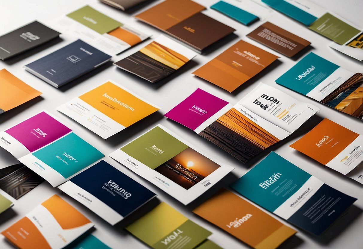 A stack of colorful furniture poster templates arranged on a clean, white background. Each template features bold typography and eye-catching designs