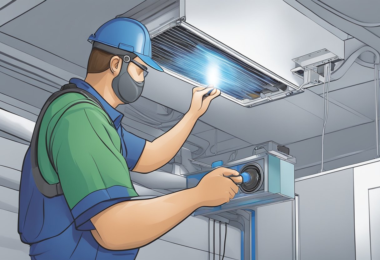 A technician installs UV lights in an air duct system, ensuring proper placement and safety measures in Knoxville, TN