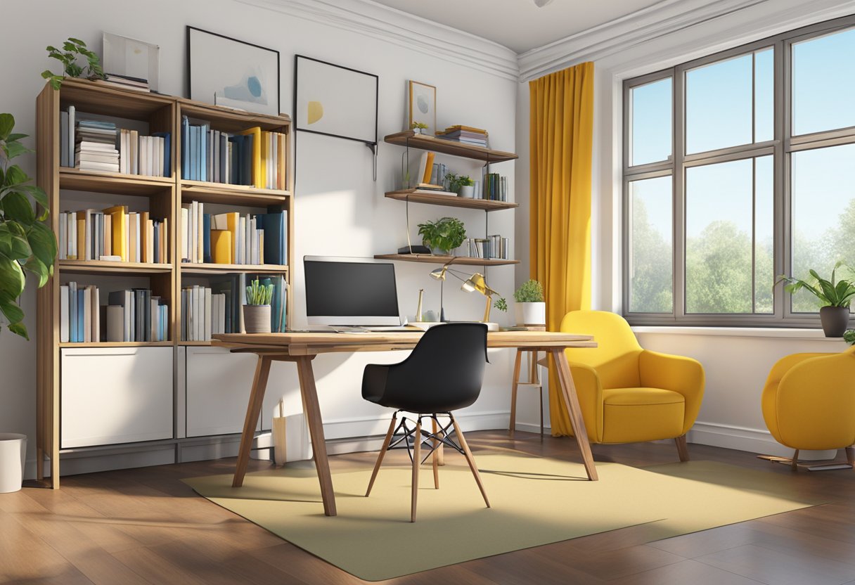A room with a table (1200x800x750mm), a chair (500x500x900mm), and a bookshelf (1000x300x1800mm)