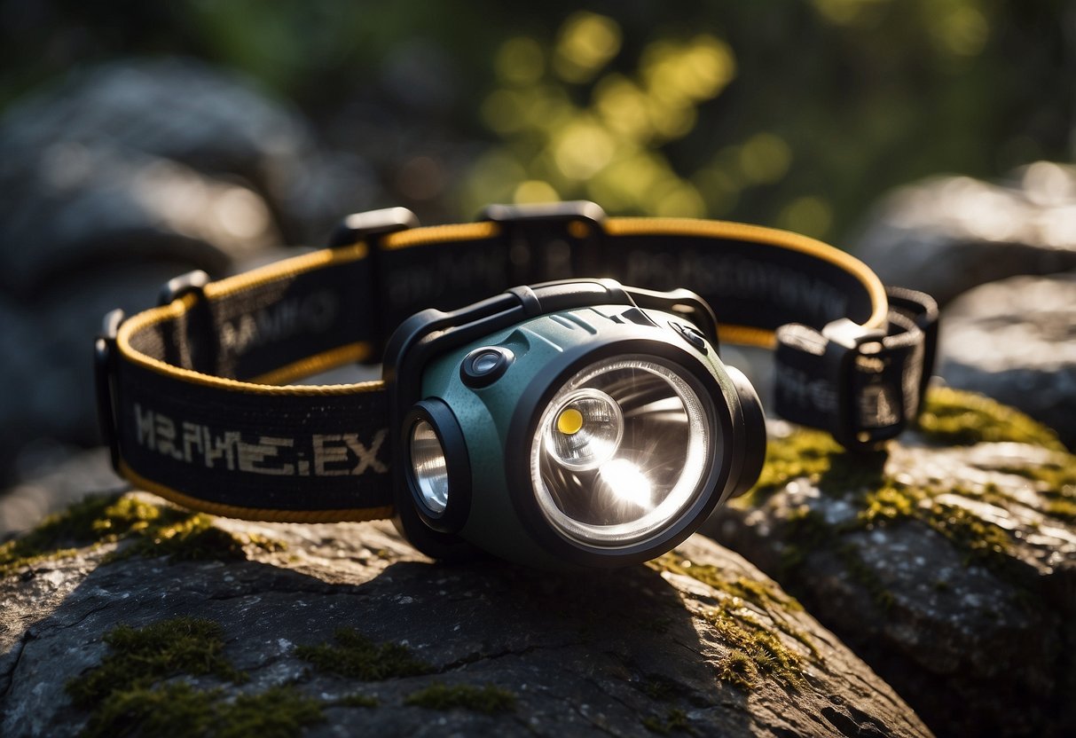 A variety of lightweight headlamps displayed with different outdoor activities in the background, such as hiking, camping, running, and fishing