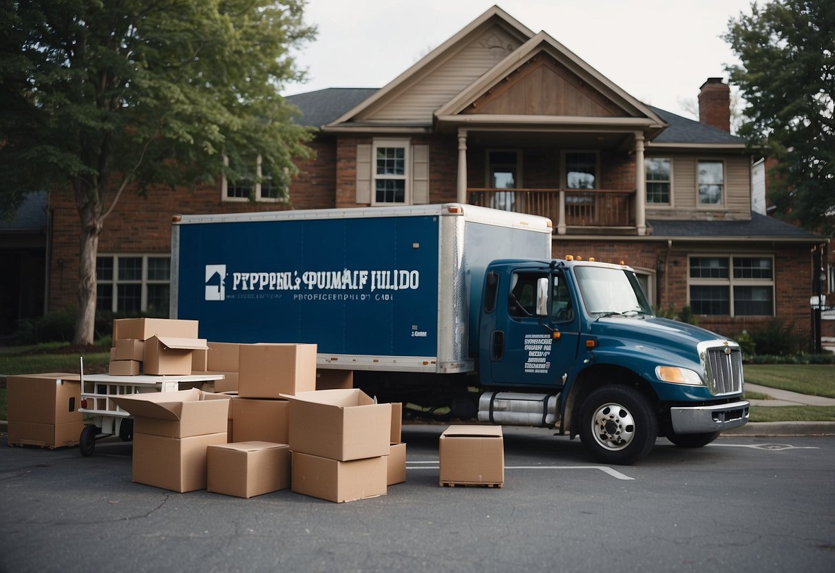 A truck loading donated furniture from a curb