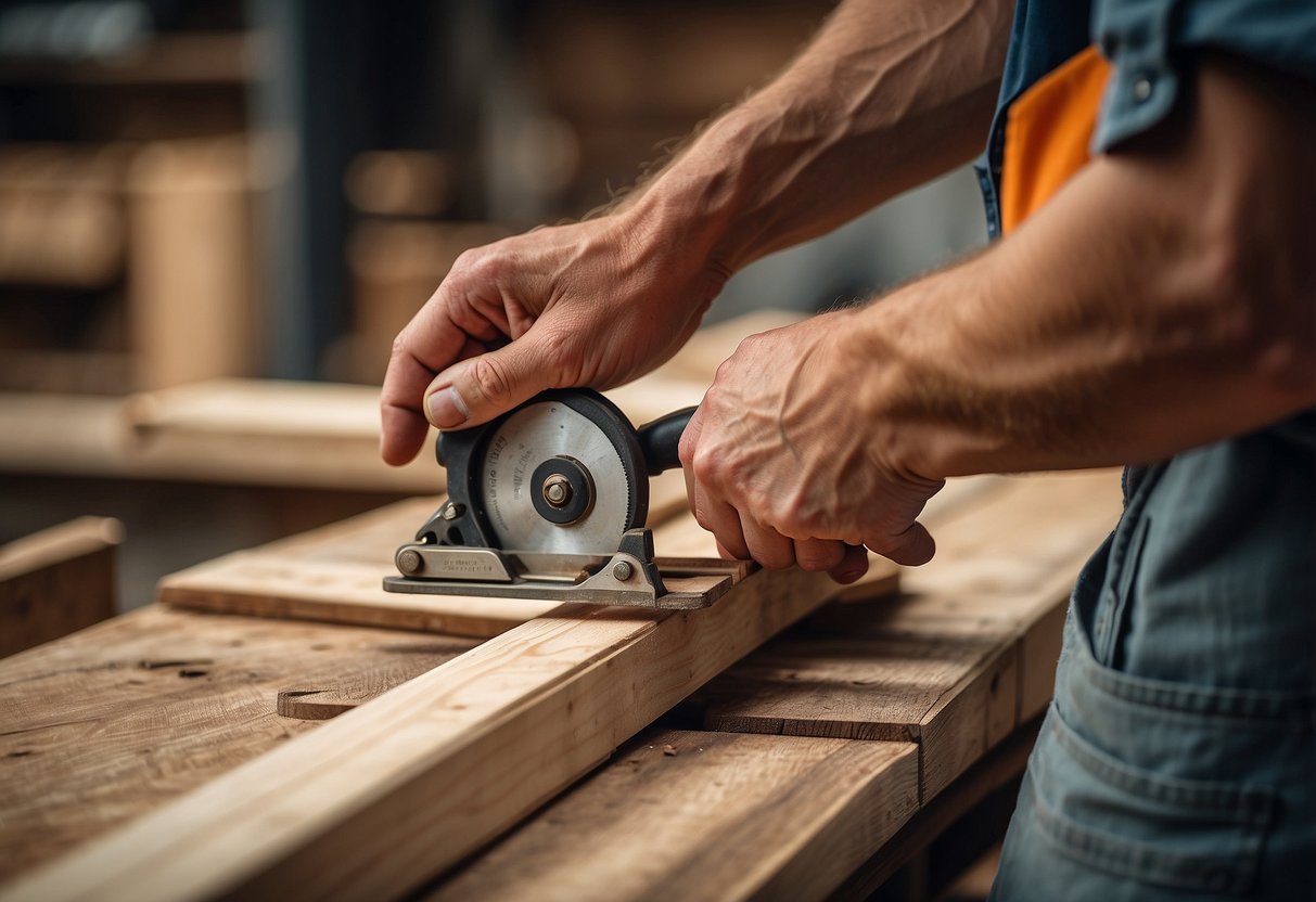 A carpenter carefully selects wood, measuring and cutting with precision, embodying the design philosophy of simplicity and functionality